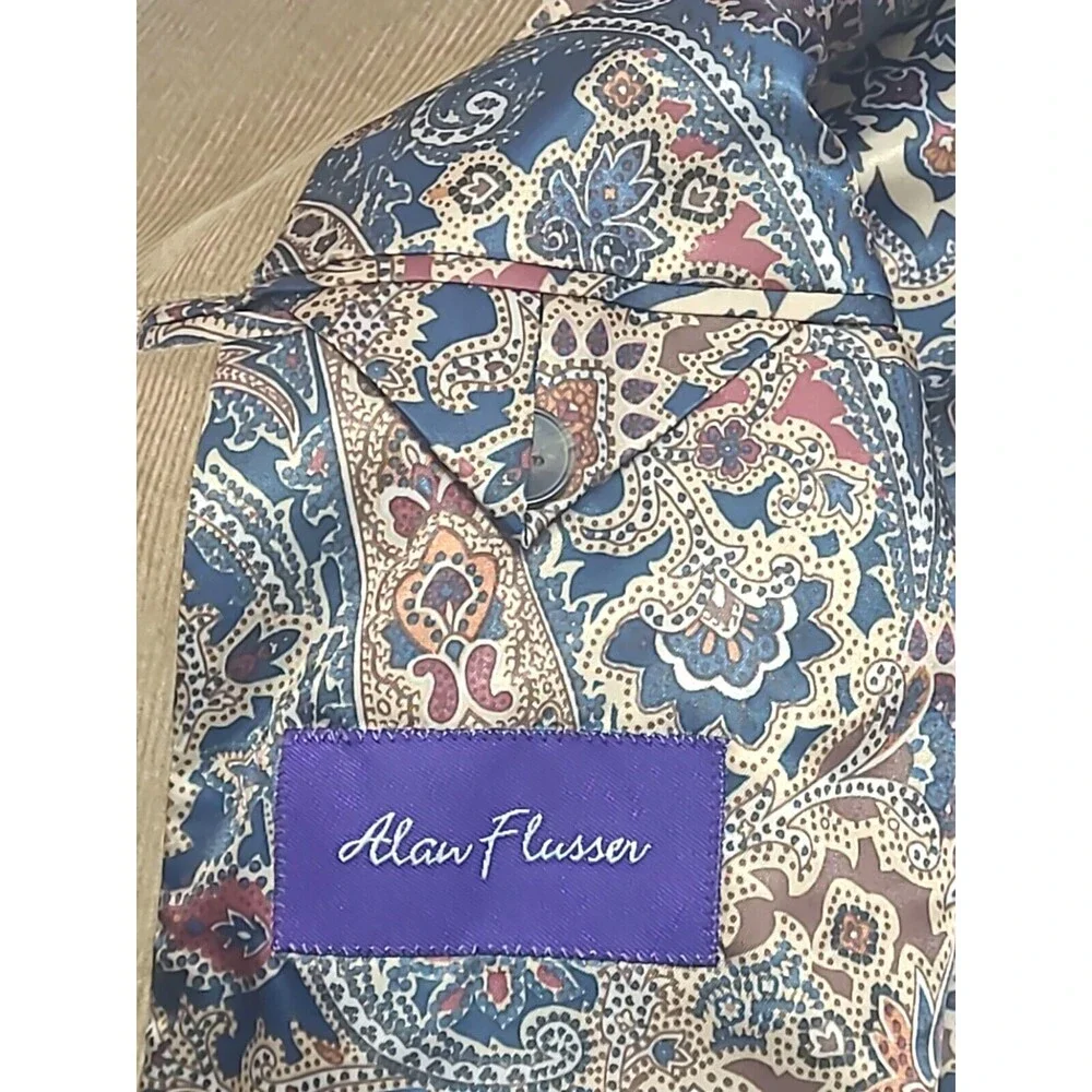 Preppy Corduroy Blazer Sport Coat L Alan‎ Flusser Tan 2 Button Jacket Academia